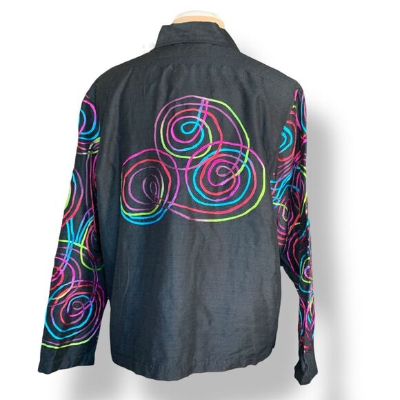 NDS Woman Silk Blend Button-Up Shirt Jacket Oversized Black Embroidered Plus 1X - Picture 5 of 9